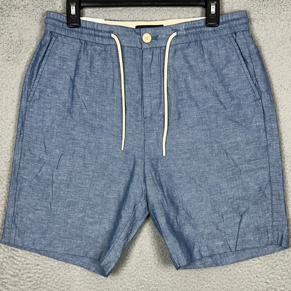 NEW Scotch Soda Shorts Mens 30 Fave Regular Fit Blue Herringbone Linen Beach
